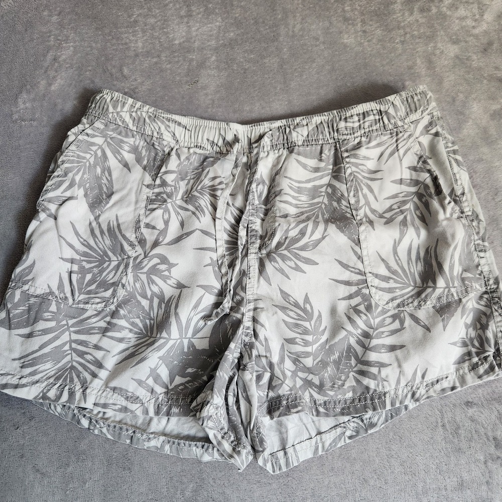 C&C California Women's Palm Print Shorts Large White Gray 100% Lyocell Tropical